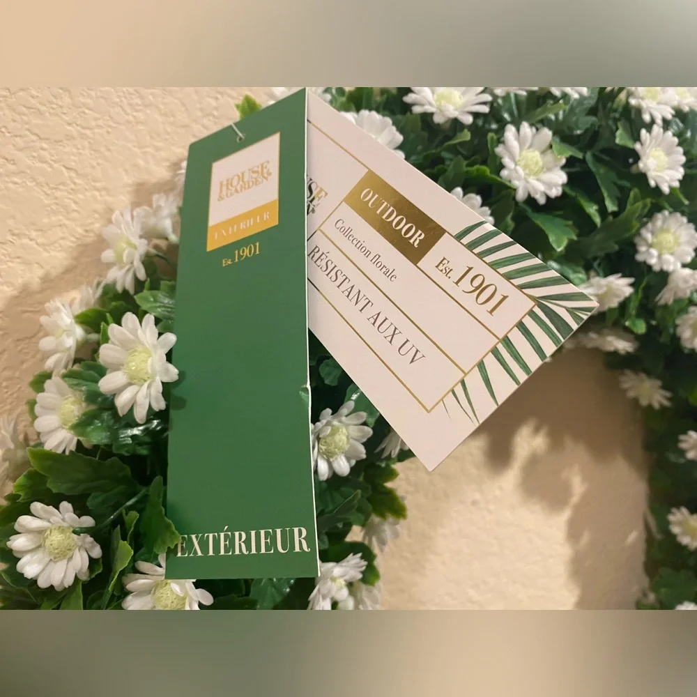 House & Garden ❤️20'' Floral collection Wreath UV Resistant White  NWT